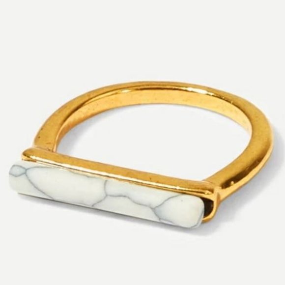 White Marble Bar Gold Plated Trendy Dainty Ring - Picture 2 of 3